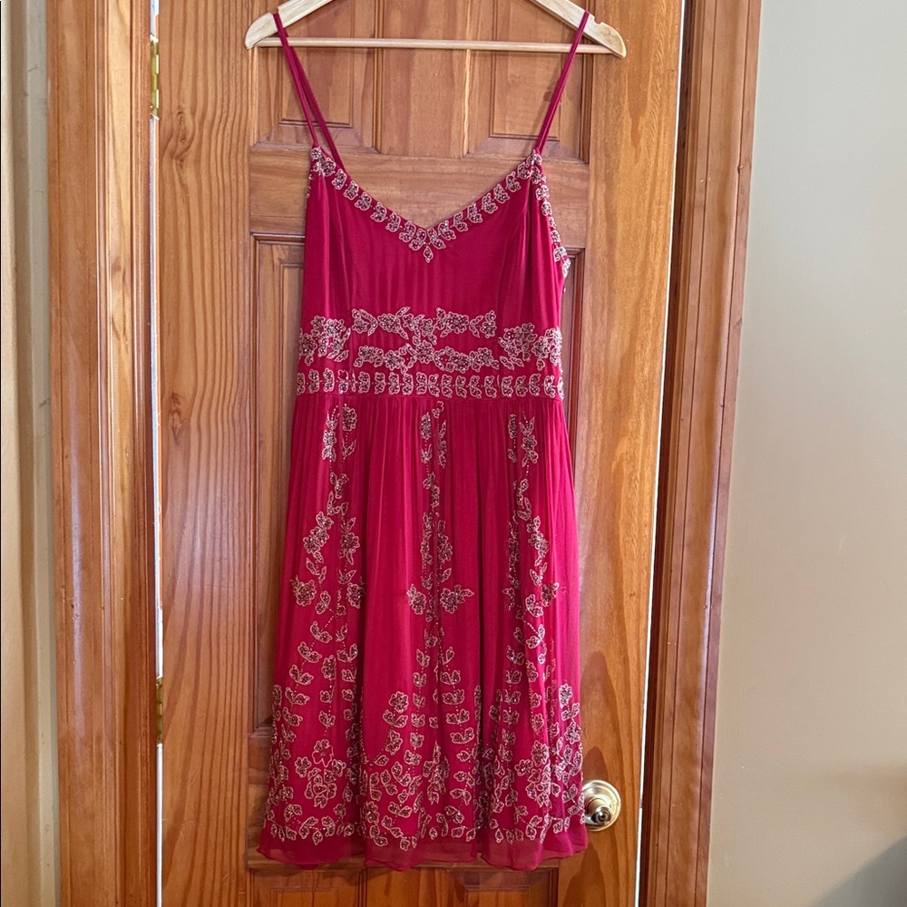 Adrianna Papell Burgundy Embroidered Midi Dress